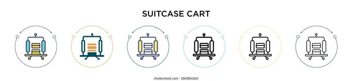Suitcase cart icon in filled, thin line, outline and stroke style. Vector illustration of two colored and black suitcase cart vector icons designs can be used for mobile, ui, web
