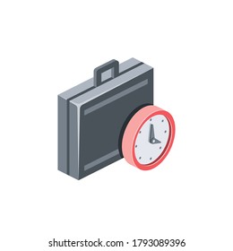 Suitcase case clock timer. Vector 3d isometric, color web icons set, new flat style. Creative illustration, idea for infographics.