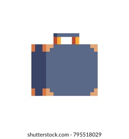 Suitcase. Case icon. Pixel 80's art style. Isolated vector illustration.