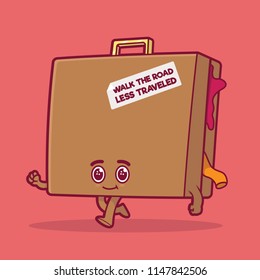 Suitcase character going to travel vector illustration. Travel, holiday, discover, tourism, happiness design concept