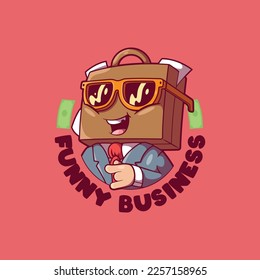 A Suitcase character looking good with sunglasses vector illustration. Business, work design concept.