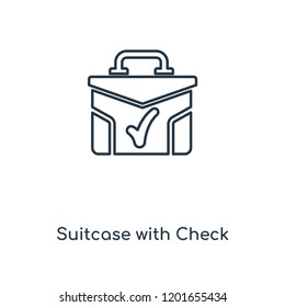 Suitcase with Check concept line icon. Linear Suitcase with Check concept outline symbol design. This simple element illustration can be used for web and mobile UI/UX.