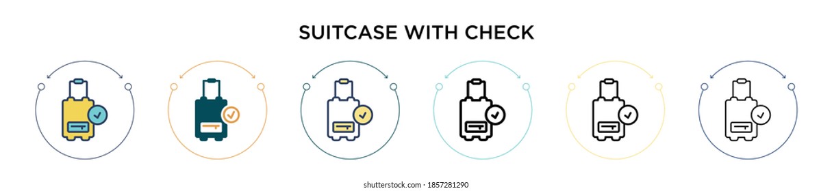 Suitcase with check icon in filled, thin line, outline and stroke style. Vector illustration of two colored and black suitcase with check vector icons designs can be used for mobile, ui, web