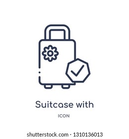 suitcase with check icon from ultimate glyphicons outline collection. Thin line suitcase with check icon isolated on white background.