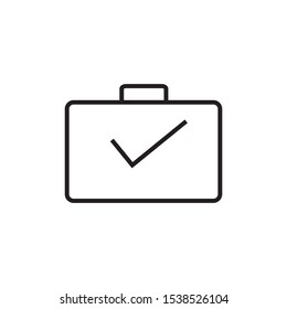 suitcase and check mark, icon indicates accept or agree, buy, vector illustration on a white background, editable stroke.