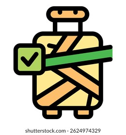 Suitcase with check mark, symbolizing checked baggage ready for a holiday trip