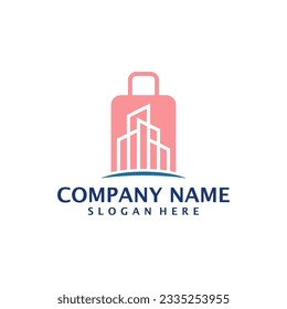 Maleta con el vector de diseño del logo de la ciudad. Concepto de plantilla de diseño de logotipo en mayúsculas