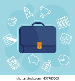 Suitcase color image. Conceptual image of business, finance, reporting, business world. Cartoon flat vector illustration. Objects isolated on a white background.