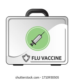 A suitcase containing flu influenza vaccine supplies.