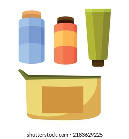 Suitcase and contents flat composition with isolated image of summer vacation item on blank background vector illustration