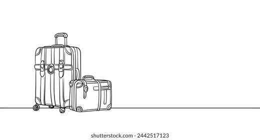 Suitcase continuous line art drawing isolated on white background. Minimal, baggage, black and white. Vector illustration