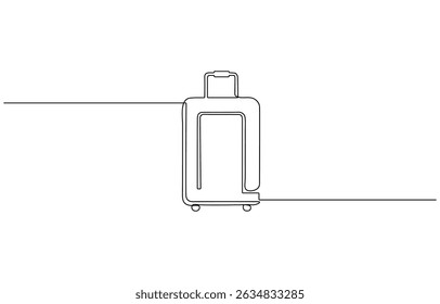 Suitcase in continuous line art drawing style. Single one line drawing of case, luggage bag with wheels isolated on white background, Continuous Line Drawing of Briefcase Icon.