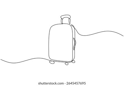Suitcase in continuous line art drawing style. Single one line drawing of case, Single one line art sketch editable stroke concept of tourist walking with suitcase. Vector illustration.