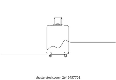 Suitcase in continuous line art drawing style. Single one line drawing of case, Single one line art sketch editable stroke concept of tourist walking with suitcase. Vector illustration.