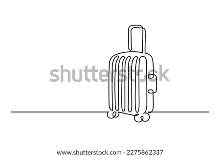 Suitcase in continuous line art drawing style. Wheeled luggage valise black linear sketch isolated on white background. Vector illustration