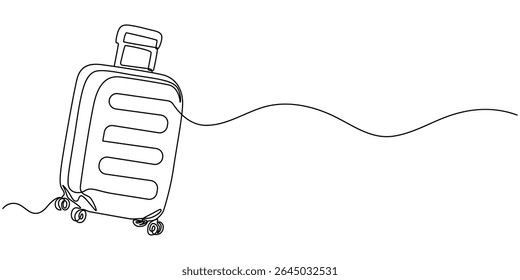 Suitcase continuous one line drawing illustration. Single line drawing, Continuous one line of suitcase with heart and lettering in linear art style, Suitcase in continuous line art drawing style.