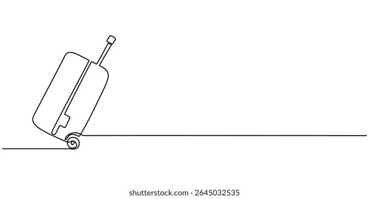 Suitcase continuous one line drawing illustration. Single line drawing, Continuous one line of suitcase with heart and lettering in linear art style, Suitcase in continuous line art drawing style.
