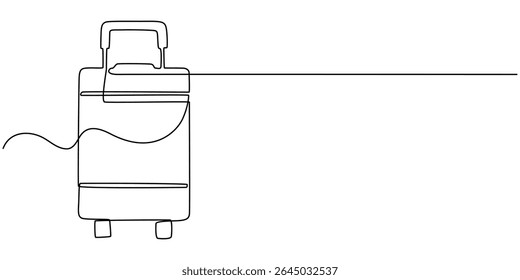 Suitcase continuous one line drawing illustration. Single line drawing, Continuous one line of suitcase with heart and lettering in linear art style, Suitcase in continuous line art drawing style.