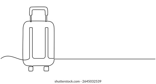 Suitcase continuous one line drawing illustration. Single line drawing, Continuous one line of suitcase with heart and lettering in linear art style, Suitcase in continuous line art drawing style.