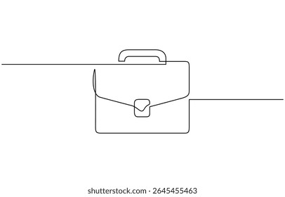 Mala contínua uma ilustração de desenho de linha. Desenho de linha única, Maleta ou bolsa em desenho contínuo de uma linha. Simples ilustração de arte de linha de saco de negócios. Vetor editável.