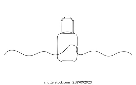 Suitcase continuous single line. Suitcase on wheels for travel one line. Travel bag linear icon. One line drawing of a suitcase. Vector illustration