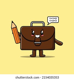 Suitcase cute cartoon clever student with pencil style design