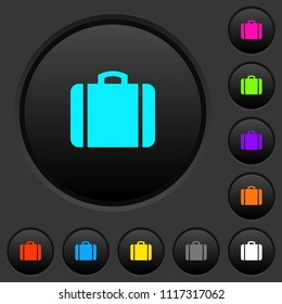 Suitcase dark push buttons with vivid color icons on dark grey background