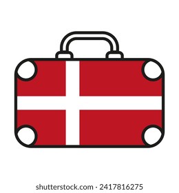 Suitcase with Denmark flag line icon. Travel, plane, road, mountains, trip, train, adventure, tourist, country. Vector icon for business and advertising
