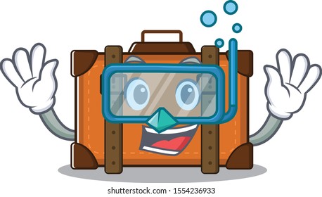 suitcase diving in the cartoon with mascot