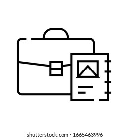 Koffer mit Dokumentlinie Icon, Concept-Zeichen, Umriss-Vektorillustration-Illustration, Linearsymbol.