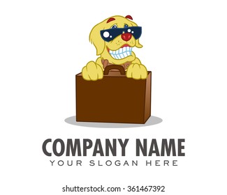 suitcase dog logo icon vector character illustration