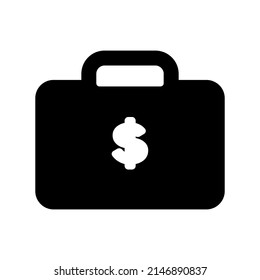 maleta con icono de dólar en fondo blanco