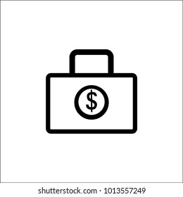 Maleta con icono de línea de símbolo dólar.