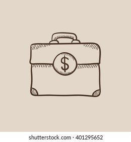Suitcase with dollar symbol sketch icon.