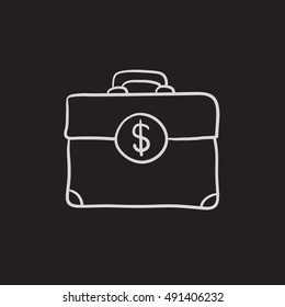 Suitcase with dollar symbol vector sketch icon isolated on background. Hand drawn Suitcase with dollar symbol icon. Suitcase with dollar symbol sketch icon for infographic, website or app.