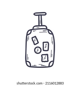 Suitcase doodle style isolated vector illustration. Single travel bag hand drawn. Sketch baggage