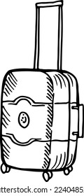 Suitcase drawing. Travel bag doodle. Vacation symbol