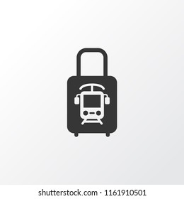 Suitcase with electric train icon symbol. Premium quality isolated trolley element in trendy style.
