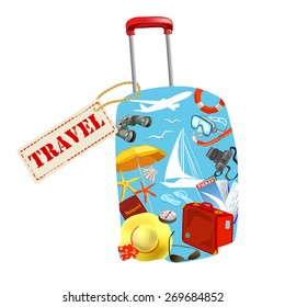 suitcase with elements of travel. vector illustration
