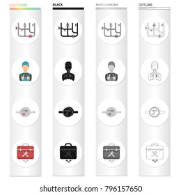 Suitcase, equipment, professions and other web icon in cartoon style. Plumber, meter, figures icons in set collection.