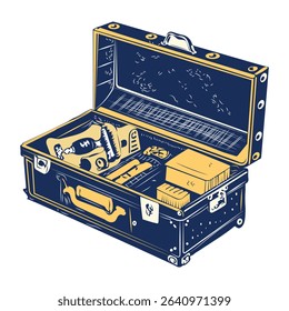 Suitcase with film props, vintage style icon