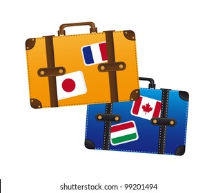 suitcase with flags isolated over white background. vector