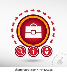 Suitcase flat icon on creative background. Red design concept for banner, web, advertising, print. 