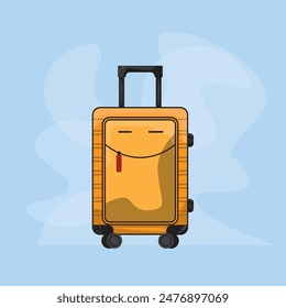 Suitcase flat illustration. Travel yellow vector sutcase. Icon of a flat suitcase isolated on a blue background. Luggage Vector illustration. Vacation, travel, holiday concept. Hand drawn Vector set. 