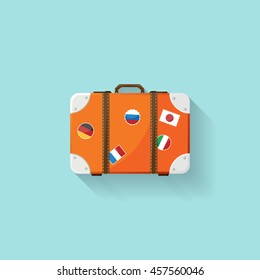 Suitcase in a flat style. Travel bag. Trolley for tourism. Luggage.Vector illustration.