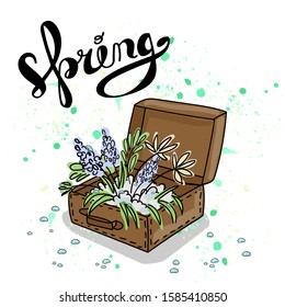 Suitcase with flowers and lettering Spring