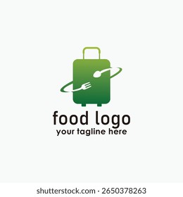 suitcase and food logo design template, food delivery logo concept