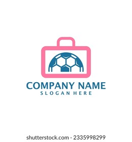 Suitcase with Football logo design vector. Suitcase logo design template concept
