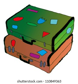 Suitcase with funky stickers