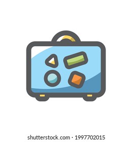 Suitcase with funky stickers Vector icon Cartoon illustration.